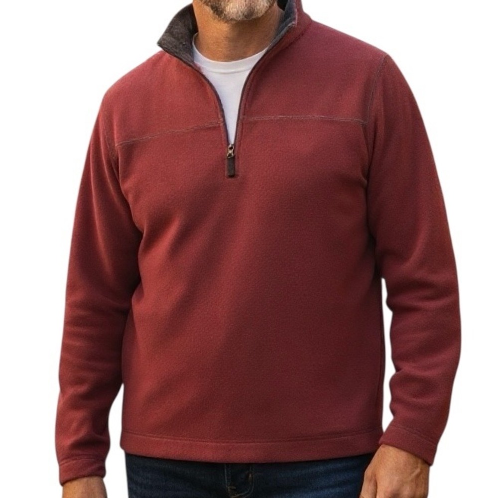 Saddlebred Men's Burgundy Fleece Quarter Zip‎ Pullover Long Sleeve Size M Casual
